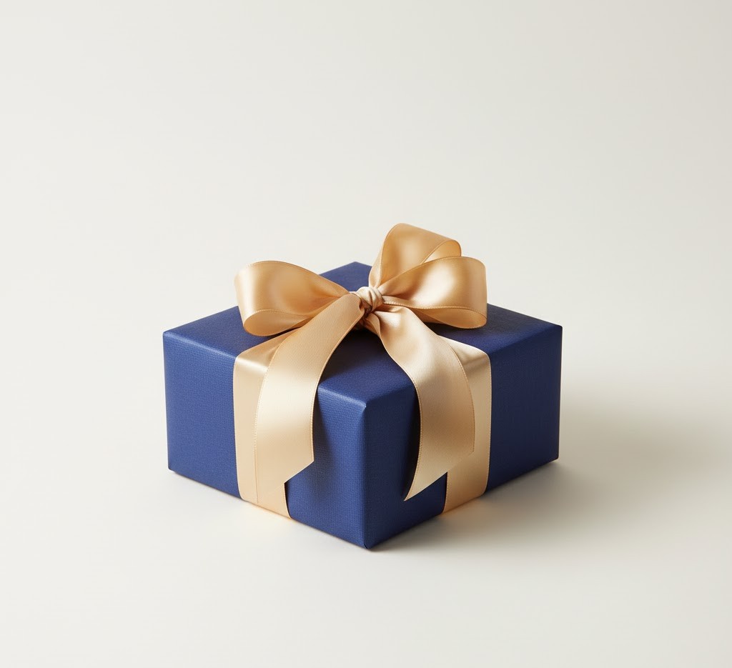 Elegantly wrapped gift with premium paper and silk ribbon
